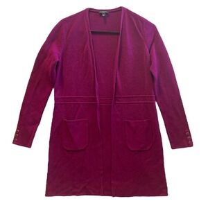 Talbots Sweater‎ Womens Fuchsia Cotton Modal Open Long Line Cardigan - Small